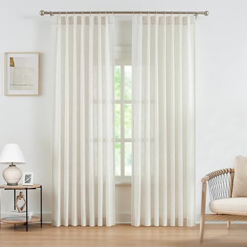 WEST LAKE Natürliche Bailey Plissee-Vorhänge, halbtransparent, 240 cm lang, für Wohnzimmer, Leinenmischgewebe, strukturierte Vorhänge für Schlafzimmer, moderne Fensterbehandlung mit Rückenlaschen,