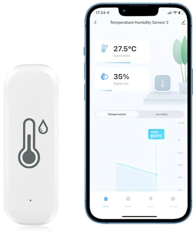 Termometro Wifi Esterno,Sensore Termometro con Igrometro e WiFi,Sensore di Temperatura e Umidità per Interni ed Esterni,Termometro Casa Misuratore Umidità Ambiente,Mini Thermo con Smart App