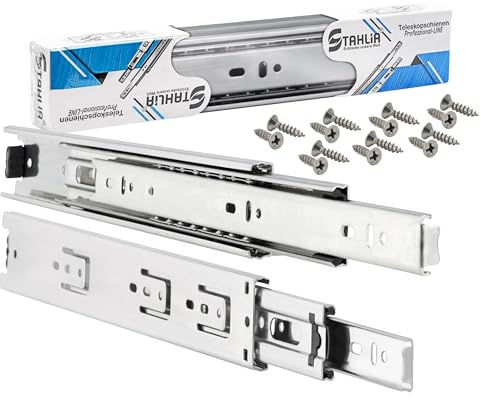 Stahlia Schubladenschienen VOLLAUSZUG 45mm (8 Stück) Teleskopschiene 600mm Länge Auszugsschienen Rollenauszug Schubladenauszüge Schubkastenauszug