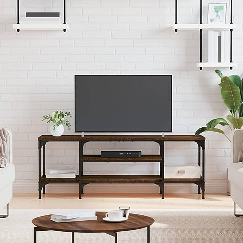 Homgoday Meuble TV en bois d'ingénierie et fer marron chêne 121 x 35 x 45 cm, meuble pour TV, salon, salle à manger, table basse, télévision, équipement de musique, meuble bas de rangement support
