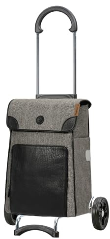 ANDERSEN Einkaufstrolley - Scala Shopper Elik schwarz | mit Flüsterrädern, klappbar, aus Stahl, bis 40 kg - Tasche sehr kompakt, mit Leder, Reflektoren, 38 L