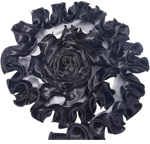 GORGECRAFT 5 Yards 3D-Plissee-Chiffon-Spitzenbesatz Satin-Rüschenrand Stoff Dekorative Applikation Fransenbesatz Zum Basteln Nähen Hochzeitskleid Rock Kopfbedeckung Tischdecke Verzierung Schwarz