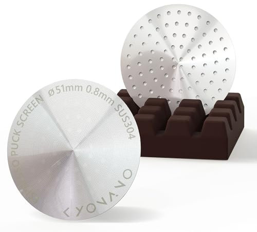 KYONANO Espresso-Zubehör, 51 mm Puck-Sieb mit Ständer, Espressomaschinen-Zubehör, wiederverwendbare Metall-Kaffeefilter mit Silikonhalter, passend für 51 mm De'Longhi, SMEG Espresso-Kaffeemaschinen