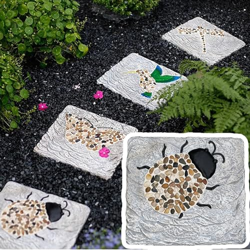 Pietre da Giardino Pietre da Giardinaggio a Gradino Quadrato con Ciottoli, Materiale In Calcestruzzo con Pietra per Prato Inglese per Passerella All'aperto, Piastrelle Vialetto Decorativo in Giardino(
