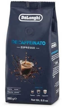 DeLonghi Café en Grano Descafeinado Natural 250g Decaffeinato Espresso para Moler y para Cafetera Superautomática - Café Descafeinado de Tueste Medio 50% Arábica y 50% Robusta e Intensidad 5/6