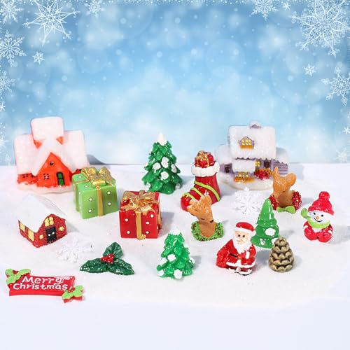 21 Stück Harz Weihnachten Miniatur, Dekoration Mini-Weihnachtsmann, Weihnachts-Miniatur Ornament Kunstharz Weihnachtsfiguren, Micro Landschaft, Bonsai DIY für Weihnachten, Geschenke für Puppenhaus