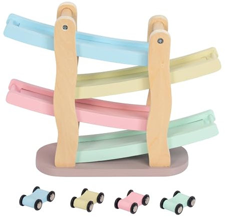 WOODENFUN Marble Run Cars Wooden Ramp Car Racing Track Wooden Car Toy for Small Children Racing Toy Gift from 1 2 3 4