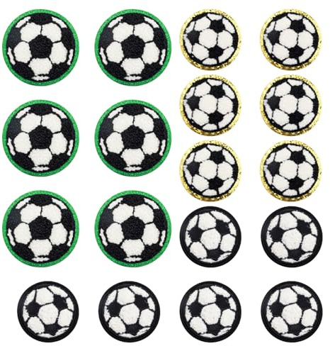 Modixun Aufnäher zum Aufbügeln, Motiv: Fußball, 6,7 cm + 5,7 cm, Chenille, niedlich, zum Aufnähen, für Kleidung, Hüte, Jeans, Hosen, Rucksäcke, 3 Stile, 18 Stück