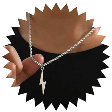 Xduargs Boho Lightning Pendant Necklace Silver Lightning Bolt Choker Necklace Vintage Thunder Lightning Necklace Adjustable Lightning Rope Chain Necklace Jewelry for Women
