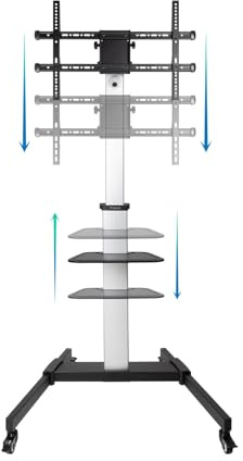 Soporte de Suelo para TV de 37-86 con Ruedas, Ajustable en Horizontal y Vertical, Ideal para presentaciones y Entretenimiento.