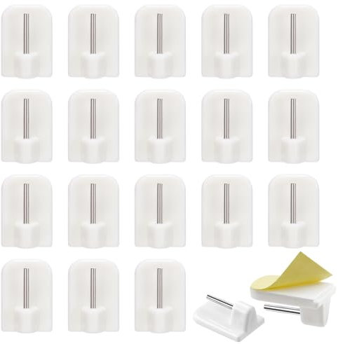 20 Pcs Self Adhesive Curtain Hooks, Plastic Net Curtain Hooks for Net Curtain Rods, No Drill Curtain Hooks for Bedroom Bathroom Kitchen