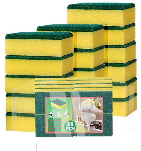 Esponjas para fregar cocina, 16 unidades, esponjas antiarañazos, esponjas resistentes para limpiar, limpia sin esfuerzo tu estufa, fregaderos, estufas, electrodomésticos