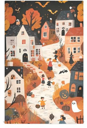 Halloween Village Path - Toallas de cocina naranjas, suaves y superabsorbentes, toallas de mano, regalos de inauguración de la casa para el nuevo hogar (18 x 28 pulgadas, 1 unidad)