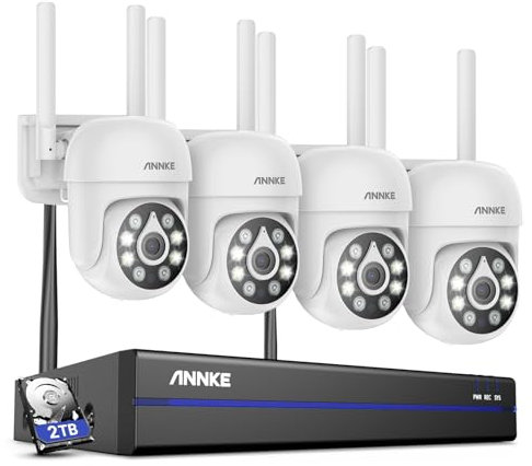 ANNKE 5MP WLAN Überwachungskamera Set Aussen, 16CH 4K NVR mit 4X 5MP PT Kamera Aussen, Intelligente Personenerkennung, Zwei-Weg-Audio, Farbnachtsicht, IP67 Wasserdicht, 2TB Festplatte