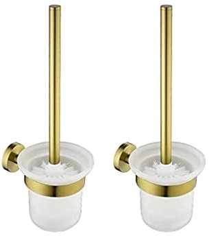 Juego de soporte para escobilla de inodoro de acero inoxidable dorado para baño, ahorro de espacio, con 2 cepillos, accesorios de baño de primera calidad