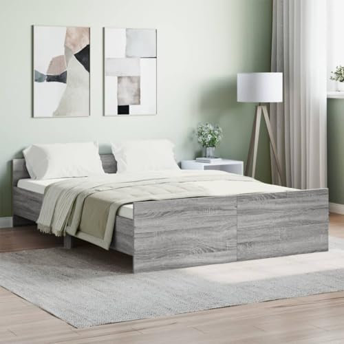Willood Bettgestell Bettrahmen mit Lattenrost ohne Matratze Tagesbett mit Kopfteil mit Fußteil Grau Sonoma 140 x 190 cm