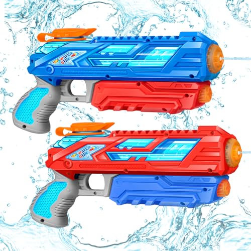 RONSTONE 2 Pack Water Gun for Kids - 280ML Water Pistol with 8.8 Meters Range - Outdoor Garden Beach Summer Party Swimming Pool Blue and Red Water Guns Toys for Boys Girls