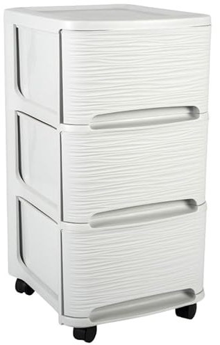 Ondis24 Rollcontainer Schubladenturm Stone 4 Laufrollen 3 Schubladen Büroschrank Aufbewahrungsschrank steinoptik (weiß)