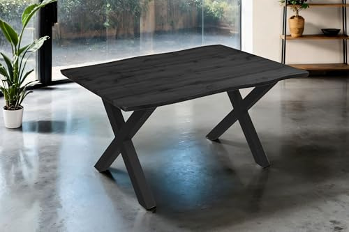 SAM Esstisch Josy | 160 x 85 cm | Holz-Optik in Grau | X-Gestell Metall schwarz | 40 mm Tischplatte mit Baumkante | Tisch für Esszimmer & Küche