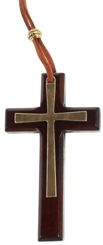 TPZORJX Natürliche Holz Kreuz Anhänger Halskette für Herren Damen Bewaldete Halskette Schmuck Edelstahl und Walnussholz Kreuz Anhänger