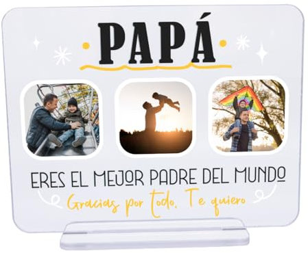 DEREGALOOS Placa Decorativa Personalizada con fotos Día del Padre. Placa Metacrilato con Fotos para Papá. Marco de Fotos Original. Regalo original para padres. (Papá)