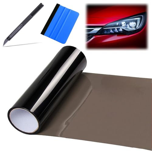 BASTOUR Scheinwerfer Folie Tönungsfolie Aufkleber, Scheinwerfer Tönungsfolie, Rückleuchten Folie, Auto Licht Tönungsfolie, Tönungsfolie Scheinwerfer, Zuschneidbar, mit Schaber, 30X120cm (Lichtschwarz)