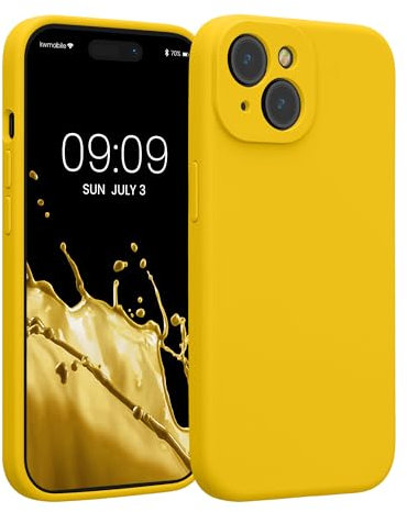 kwmobile Handyhülle kompatibel mit Apple iPhone 15 Hülle - gummierte Handy Case aus Silikon in Strahlend Gelb