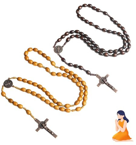 JYNARIX 2 PCS Rosary Beads Catholic Men, Smooth Prayer Beads with Durable Crucifix, Mens Cross Necklace, Rosemary Beads Catholic Women for Christians, Communion, Baptism, Mass, Bible