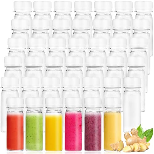 Lot de 60 bouteilles en plastique transparent de 60 ml pour liquides, bouteilles réutilisables avec couvercles, petits récipients vides étanches pour jus, boissons, potion, bien-être, bricolage
