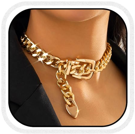 Zoestar Punk Choker Halskette Cuban Chunky Halsketten Gürtelschnalle Dicke Halskette Kette für Frauen