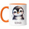 Kindertasse mit Namen Personalisiert, Personalisierte Tasse Kinder mit Pinguin, Namenstasse Pinguintasse, Kinderbecher als Geschenk zur Taufe, Geburt Weihnachten - Tasse Orange