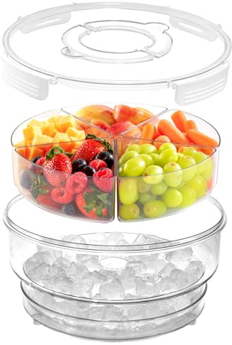 UCO Veggie Tray with Lid, 11.2-In, Ice Bottom, Lazy Susan | Chilled Divided Serving Dish for Fruit, Snacks, Appetizers, Parties