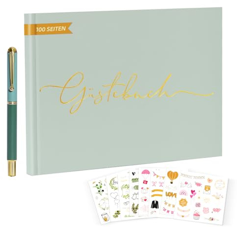 Omtofo Gästebuch Hochzeit, 100 Seiten Hochzeitsgästebuch, Hochwertiges Hochzeitsbuch, Hochzeitsalbum für Erinnerungen, Edle Gold Prägung, Ideal Für Hochzeiten, Jubiläen, Geburtstage,19 * 24 cm (Grün)