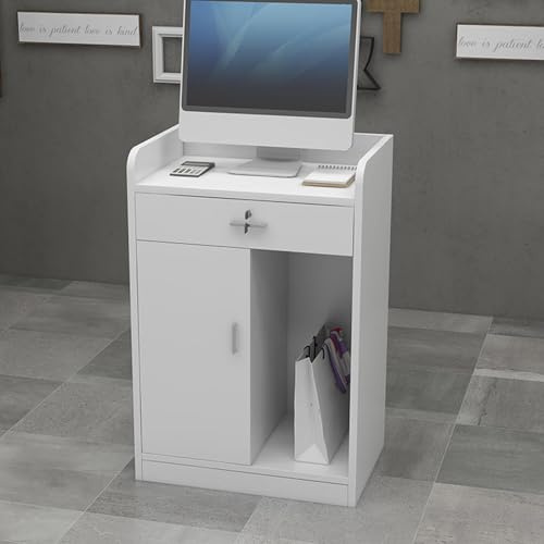 Eck-Empfangs-Schreibtisch mit abschließbarer Schublade und Aufbewahrungsschrank, stilvoller Front-Theke, Kassiertisch, Computertisch für Lobby, Geschäft und Büro, 61 x 40,6 x 91,4 cm