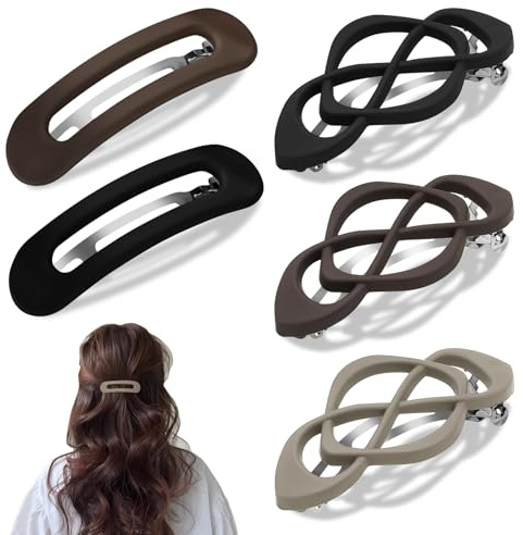 5 pinzas planas para el cabello, aptas para cabello grueso y fino, de plástico ligero, estilo francés | Sujeción fuerte y antideslizante | Cómodas para conducir, uso diario y yoga clips de pelo