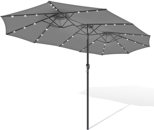 Vkechh Sonnenschirm mit LED 456 x 263cm,Extra großer Sonnenschirm mit Kurbel,UV Schutz Parasol,Terrassenschirm ohne Ständer,Windfest für Terrasse Garten,Anthrazit