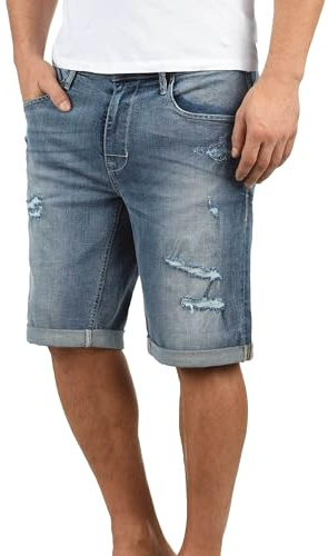 Blend Deniz Herren Jeans Shorts Kurze Denim Hose im Destroyed-Optik aus Stretch-Material Regular Fit