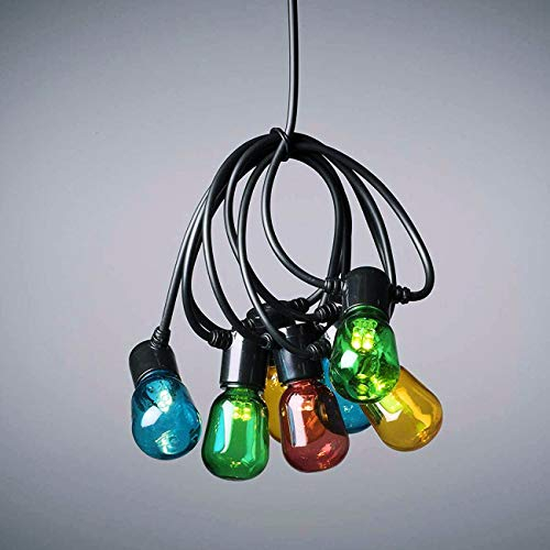 Konstsmide, 2387-500, LED Biergartenkette, bunt, 40 bunte Birnen / 80 warm weiße Dioden, 6V_Außentrafo, schwarzes Kabel, 40 Birnen