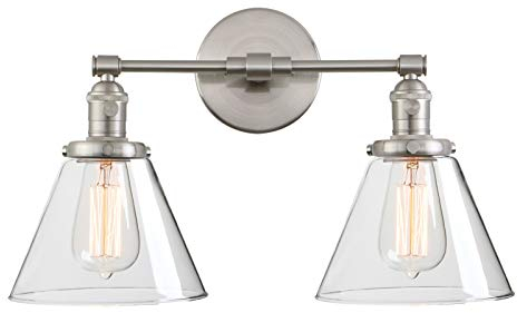 Phansthy Wandleuchte wandlampe 2 Flaming Klar GlasTrichter Wandleuchte Vintage Industrie innen Modern Wandbeleuchtung Loft-Wandlampe Küchenwandleuchte (Gebürsteter Edelstahl Farbe)