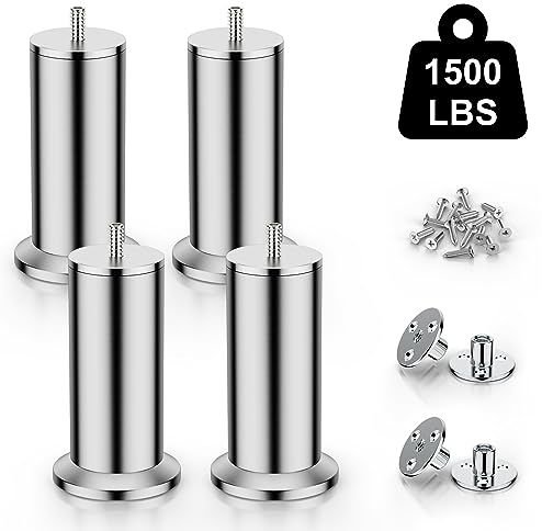 Qenovo® 4 Stück M10 Möbelfüße Edelstahl, Sofa Füße, Für Schrankfüße Bett Beine/Sofa Beine/Tischbeine höhenverstellbar Verwenden Sie M10-Schrauben,Unterstützung über 600 kg. (15CM)