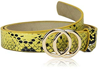 irisaa Damen Gürtel Jeansgürtel Jeans Belt Hüftgürtel mit Doppel O Ring für Frauen Mädchen Jugendlich, Farbe:Gelbsnake mit goldring, Länge:85