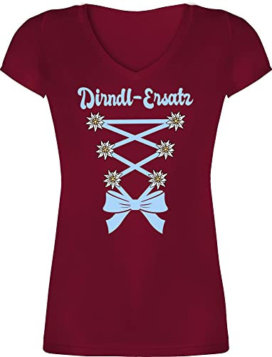T-Shirt Damen V Ausschnitt - Kompatibel mit Oktoberfest - Dirndl Ersatz Korsage - XXL - Bordeauxrot - trachtenshirt Trachten-Tshirt bayrische kosage Shirts trachtentshirts