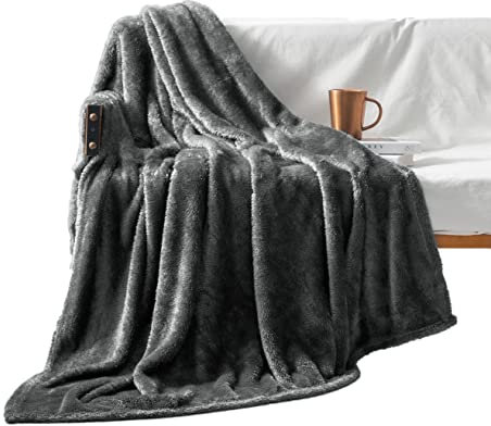 Exclusivo Mezcla Plush Fuzzy Fleece Throw Blanket 127x178 CM, Super Soft, Fluffy and Warm Blankets for Couch, Bed, All Season Use, Grey
