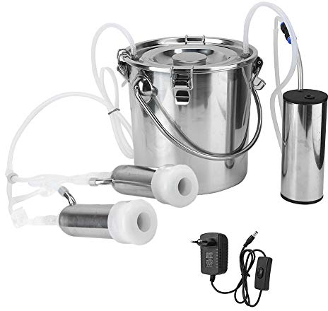 Tnfeeon Melkmaschine, 5L elektrischer Melkcluster mit Vakuum-Pulspumpe Tragbare Milchpumpe Melkmaschine(für Kuh EU Plug)