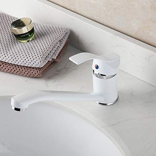 Chongyang Rubinetto Per Bagno Bianco Opaco Cucina Rubinetto Per Bagno Rubinetto Miscelatore Monocomando Per Lavabo Rubinetti Caldi E Freddi