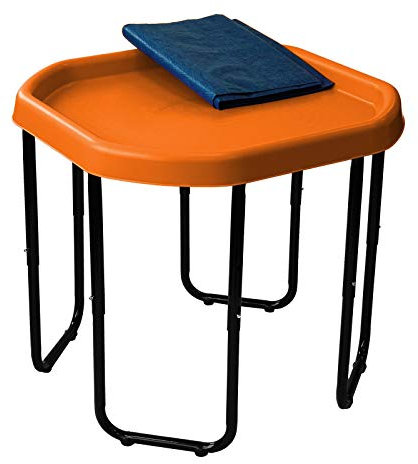 Children's Plastic Sand & Water Mixing Play Tray - ORANGE - 70cm x 70cm with 3 Tier Height Adjustable Stand and Protective Cover Sheet.