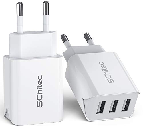 SCHITEC Lot de 2 chargeurs USB, 3 ports, 15 W, 3 A, pour iPhone 11 x 8, 6, tablette, Samsung Galaxy S9, S8, Huawei et plus encore (blanc)
