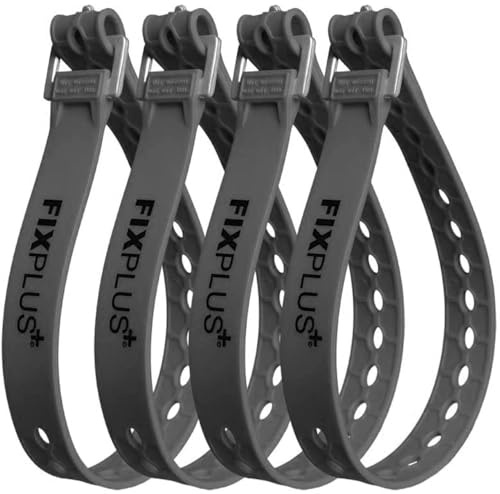 Fixplus Lot de 4 sangles d'arrimage, pour sécuriser, fixer, regrouper et serrer, en plastique spécial avec boucle en aluminium, 46 x 2,4 cm, gris foncé