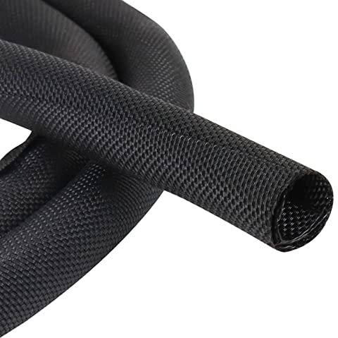 Black Braided Cable Management Sleeves Wire Loom Tubing Cord Protector Self-Wrapping (1/2-12Feet)