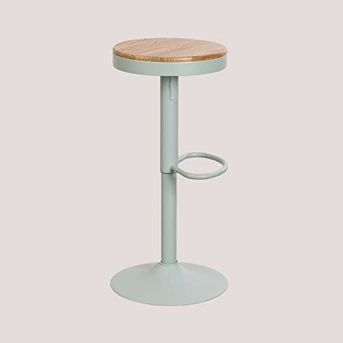 SKLUM Höhenverstellbarer Barhocker aus Stahl und Ulmenholz Bardder Celadon Mousse